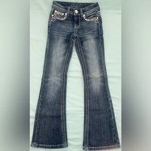 Grace Girls Dark Wash Bootcut Jeans with Rhinestone Accent